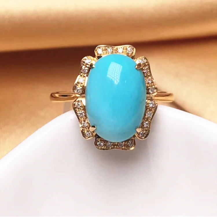 

abalone engagement ring 18k gold South Africa real diamond natural turquoise ring for women factory wholesale gemstone jewelry