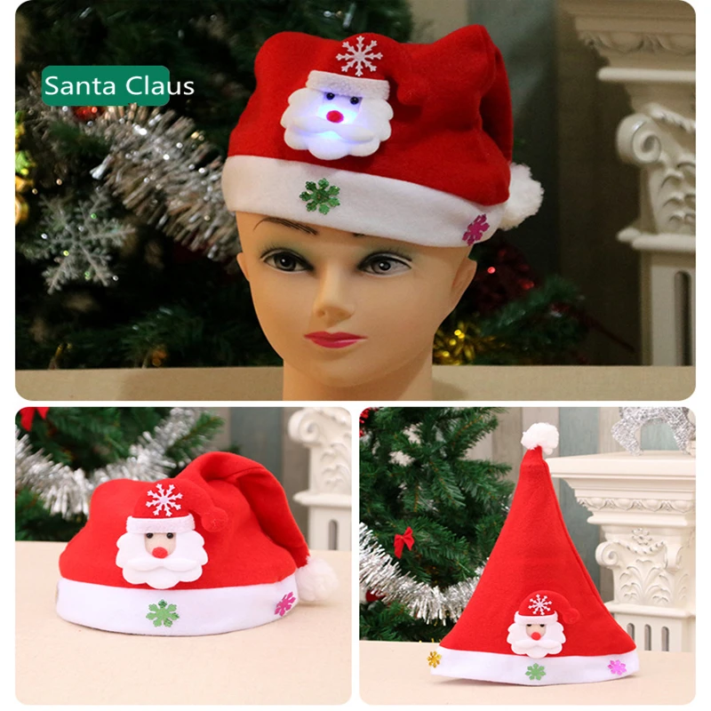 Oemtailor Non woven fabric hat Santa claus face snowman cap Christmas hat with decoration Xmas hat for Christmas and party