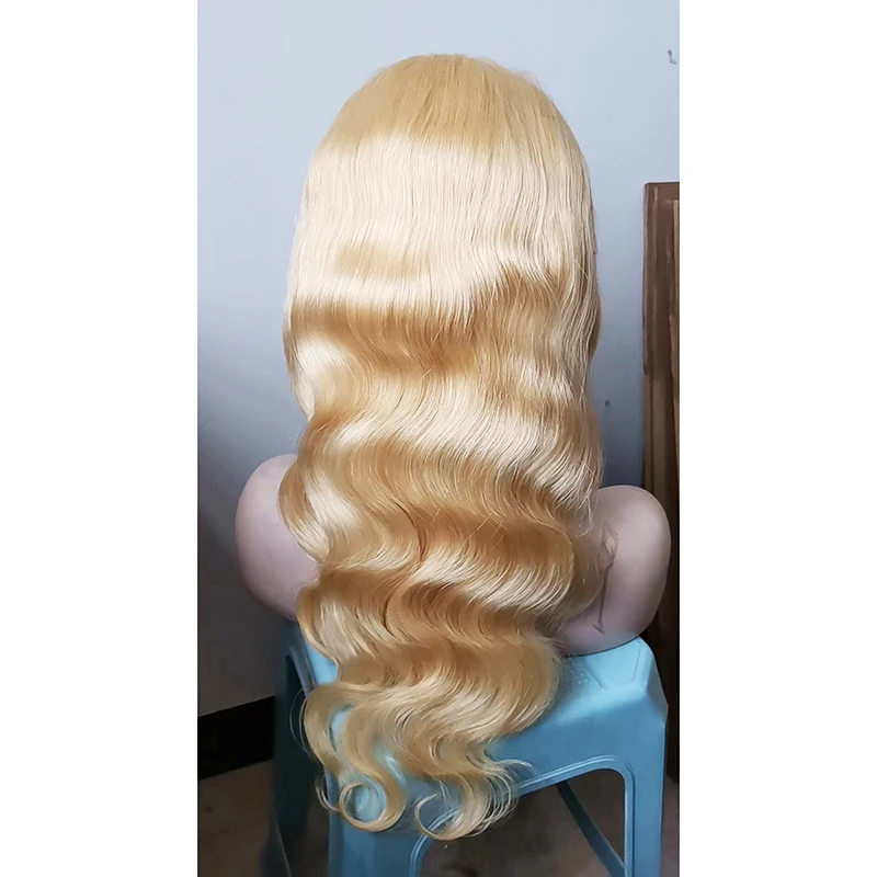 

french laces body wave 613 blonde color the best Indian virgin hair unprocessed full lace wigs China supplier