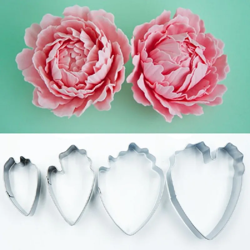 4 pc Peony Petal Shape Cookie Mold Stainless Steel Cookie Cutter Cake Decoration Mold Baking Fondant Mold Cutter
