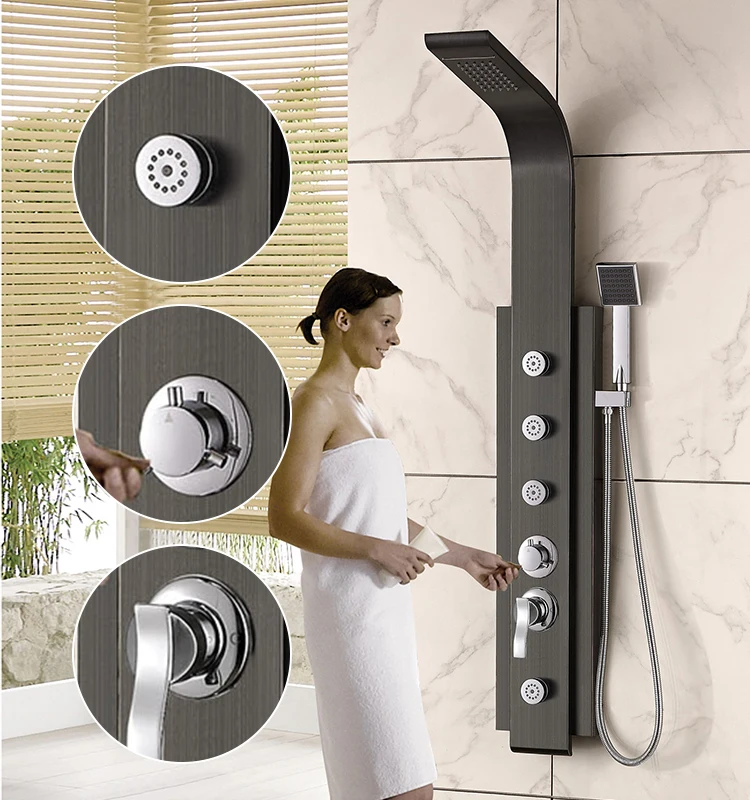 Digital Touch Sensor Water Control Shower Panel In Black European