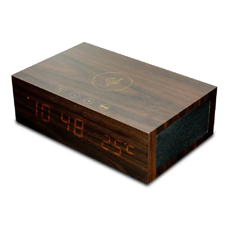 

Original W2 QI Wireless Charger Wooden LED Clock Bluetooth Speaker W/ Thermometer & Alarm Wireless Charging Pad Mat Wood Speaker