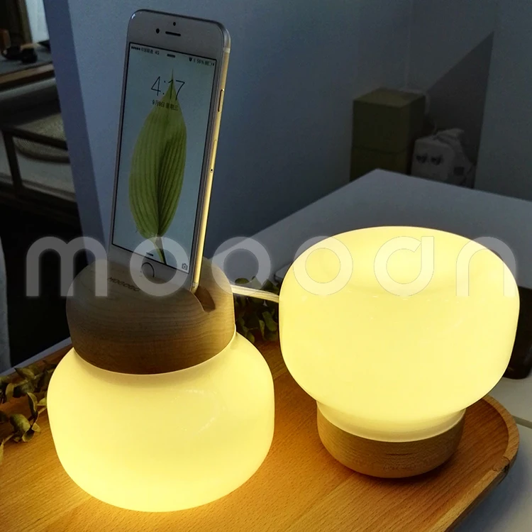 Modern Smart home Wood craft blown White Glass bottle led Table Lamp for charger of iphone 6