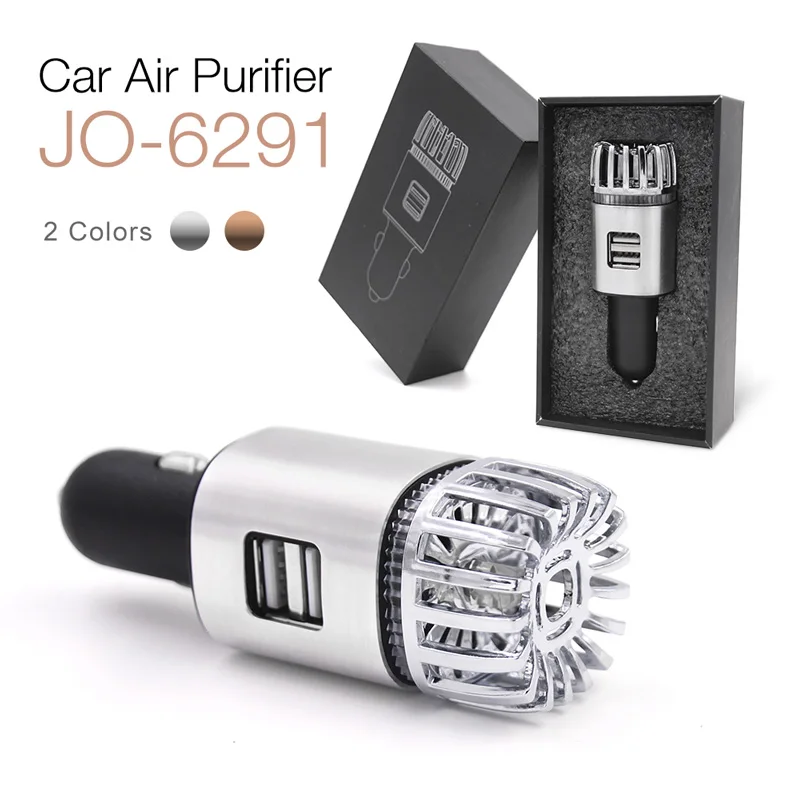 

12V Smart 2 Ports USB Electric Car Charger with Anion Air Purifier JO-6291, Copper;silver