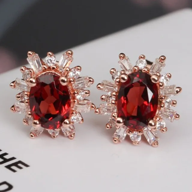 

Dubai gold plated jewellery wholesale SGARIT classic 5x7mm natural red garnet 925 silver earrings jewelry for women