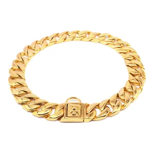 Image of Wholesale Heavy Duty Stainless Steel Custom Metal Chain Gold Collar for Dog