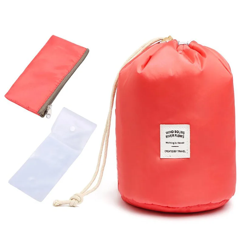 

Large big capacity floral solid round travel accessories custom makeup bags make up barrel lazy cosmetic bag