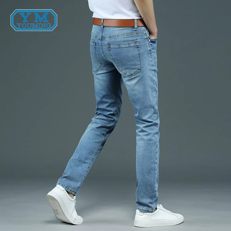 

Mid Wash Stretch straight pants Light Blue Jeans men in stock