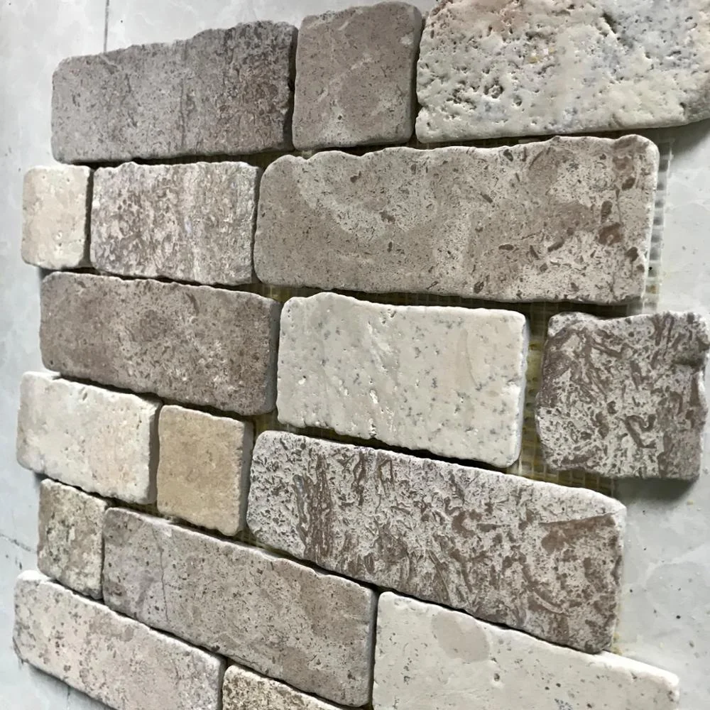 China split face natural beige travertine stone mosaic floor and wall tiles 30 x 30
