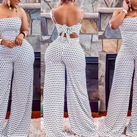 

Trendy Sling Wave Point Printed One Piece Summer Jumpsuit Women Wide Leg Pants