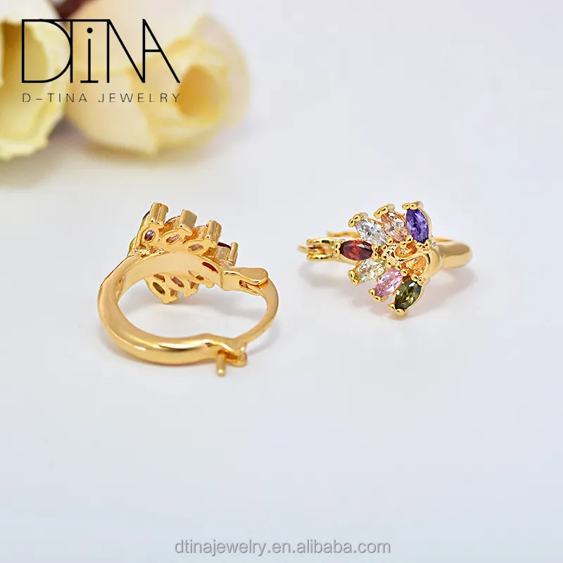 

Dtina fashion big gem leaf fan gold plated earrings Cubic Zirconia Hoop Earring, Golden