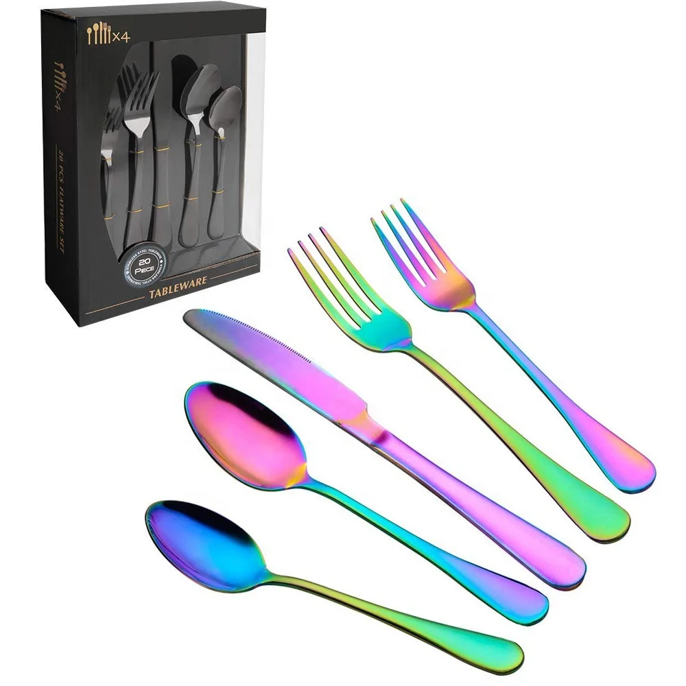 

Amazon Hot Sell Rainbow Stainless Steel Cutlery Set