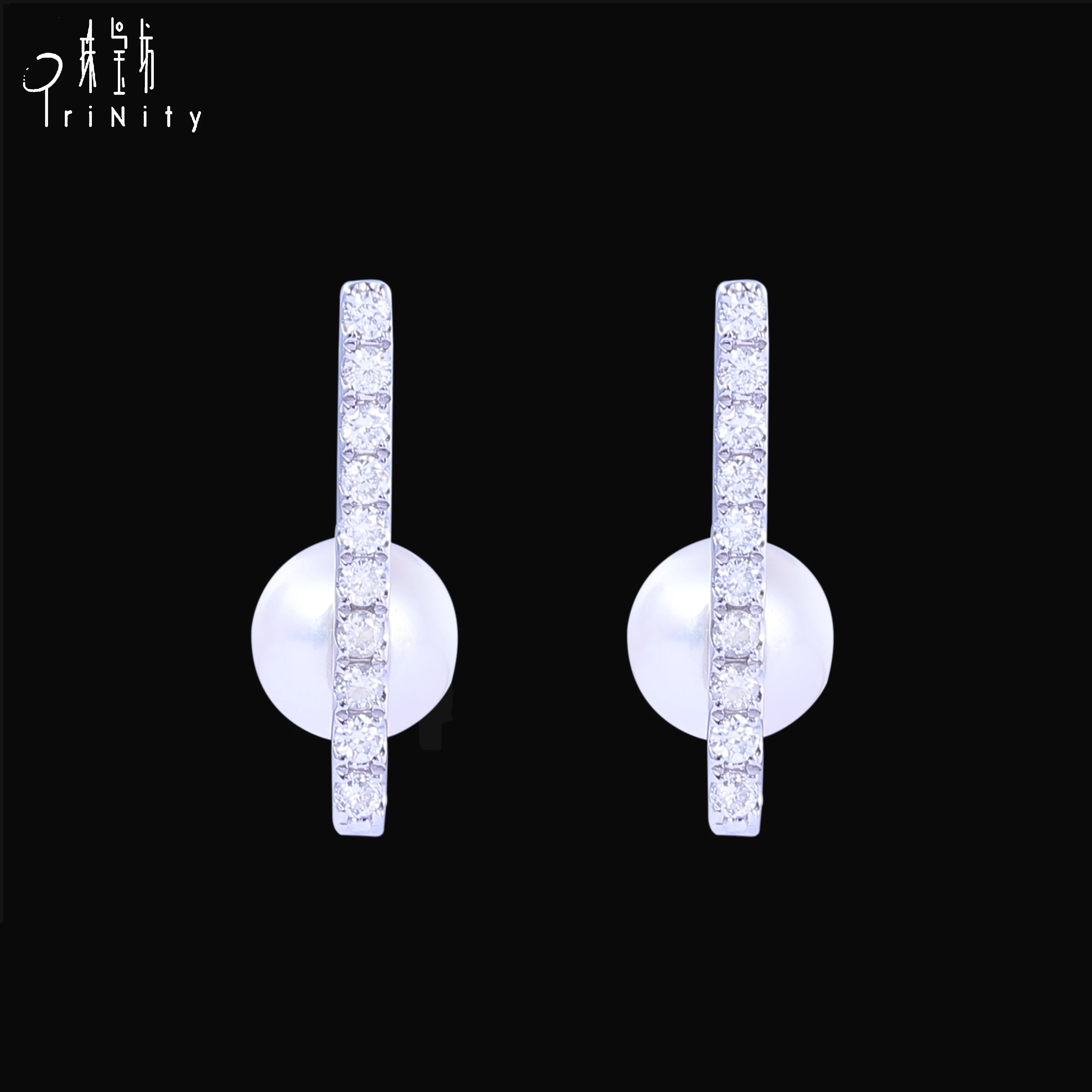 High Quality Handmade Pearl Earrings 18k White Gold Diamond Stud Earrings Fashion Jewelry For