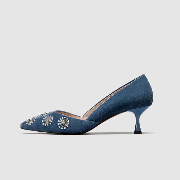 ladies blue flat shoes