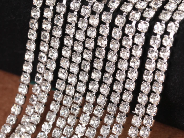 Hot Sale Rhinestone Bridal Trimmings Chain Ss12 3mm Silver Claw Trim