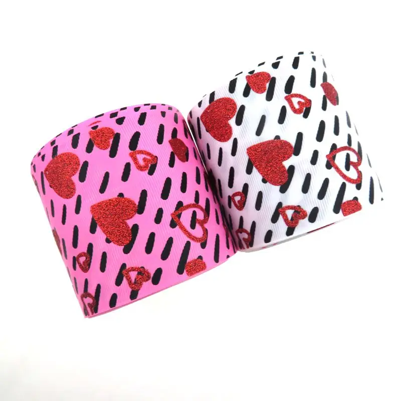

2019 Valentine's Day ribbon , 3inch ink and red glitter printed with grosgrain ribbon , 100 yards per lot, 196 colors for choose