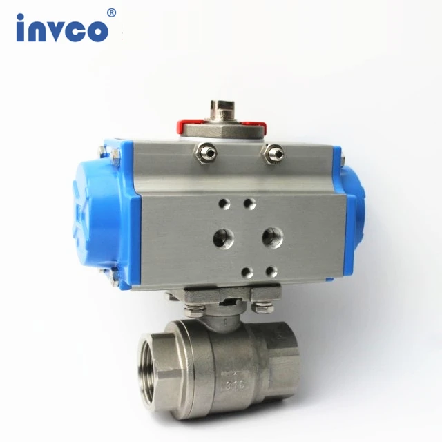 INVCO CF8M /CF8 Pneumatic 2-PC Stainless steel ball valve with pneumatic actuator