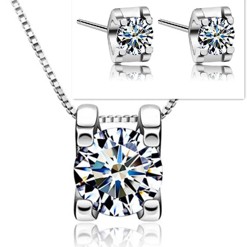 

Top Quality Fashion CZ Jewelry Platinum Plated Necklace Earrings Set Made with Austrian Crystals, N/a