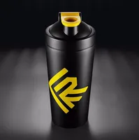 

750ml Matte black Color Sport Shaker Bottle Protein with Yellow Lid
