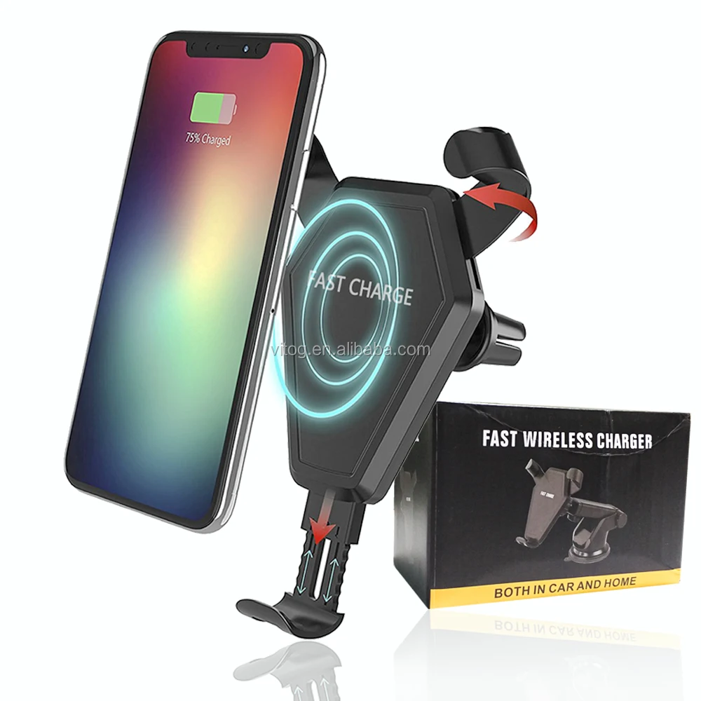 

Hot Sale Fast Qi Wireless Charger Car Mount Air Vent Phone Holder Gravity for iPhone 8 Plus X Samsung Galaxy S6 S7 S8 Plus, Black