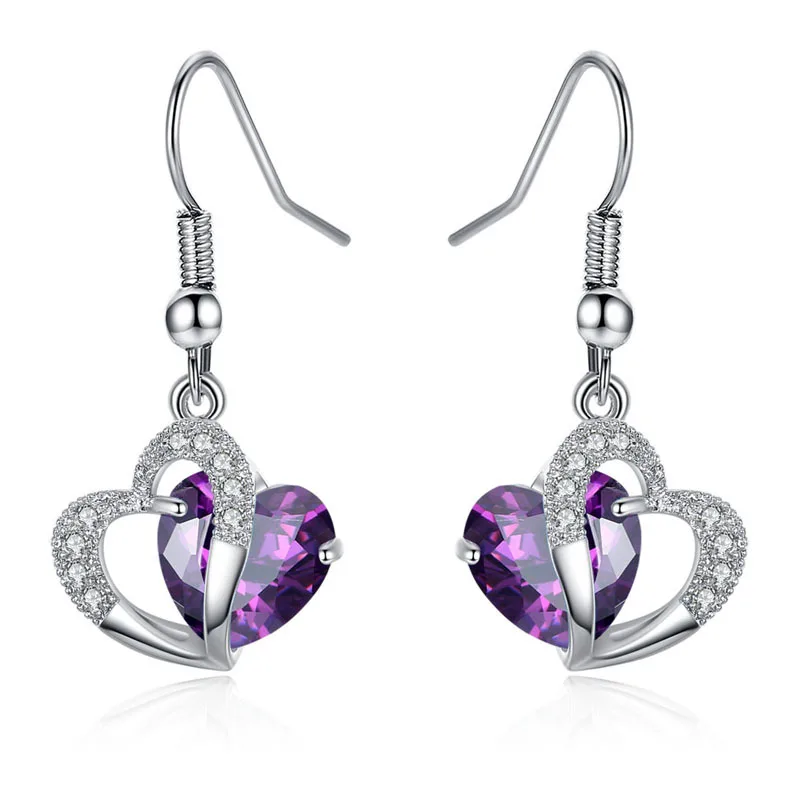 

Heart-shaped drop earring Double heart CZ Diamond earrings for women wedding, N/a