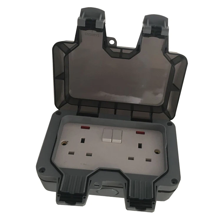 
IP66 13A 3000W UK standard Double Outdoor waterproof socket 