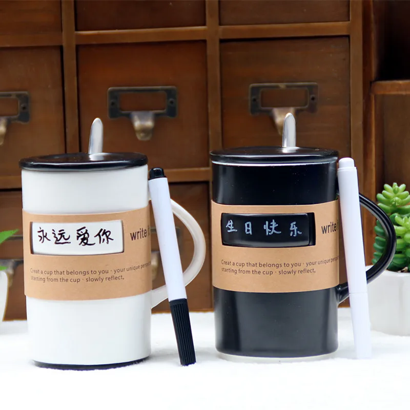 

Creative black and white message can write ceramic cup