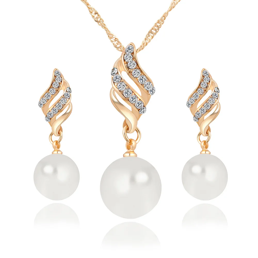 

Girls Wedding Jewelry Gold Plated Elegant Fashion Faux Pearl Jewelry Sets