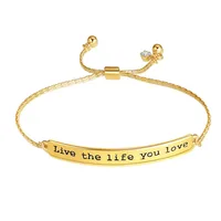 

Wholesale OEM Engravable 18K Gold Plated Stainless Steel Thin Label Name Bar Chain Bracelets