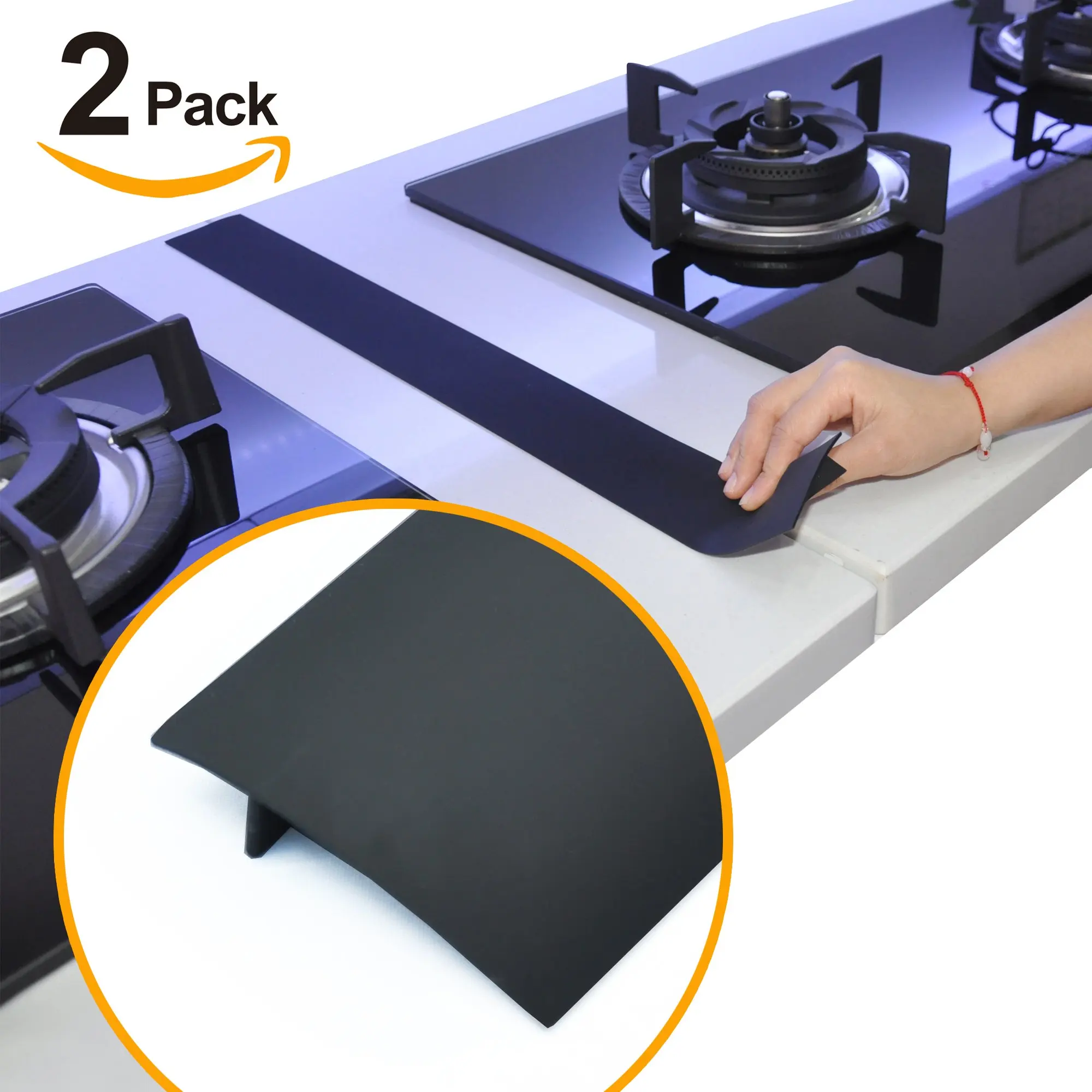 Silicone Stove Counter Gap Cover by Kindga, Easy Clean Gap Filler Sealing Spills Between Kitchen Counter, Appliances,Stovetop, Oven, Washing Machine, Washer, Dryer Set of 2 (Black)