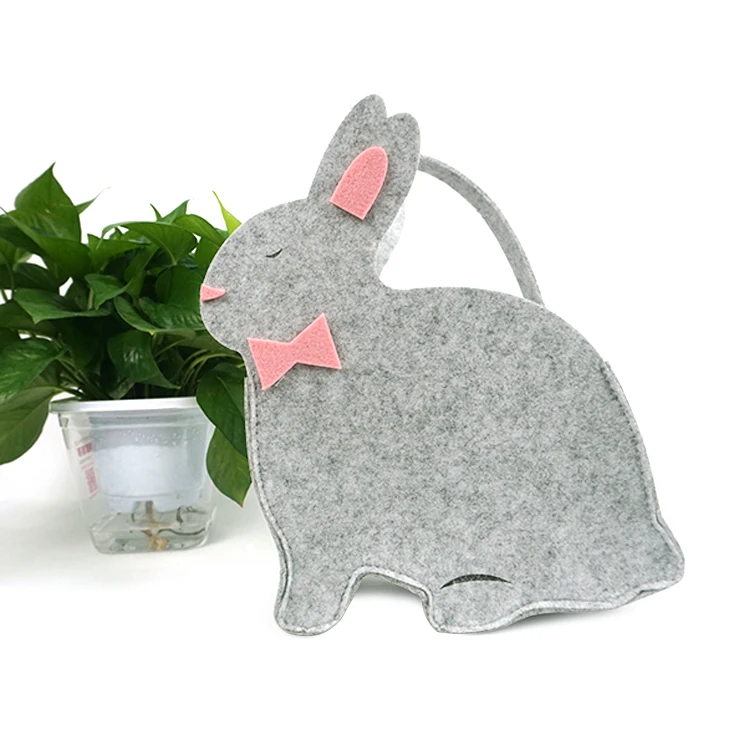 

China Supplier Home Decoration Rabbit Handing Felt Storage Bag Basket Box, Gray or customized