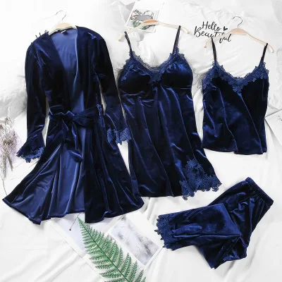 

2019 Flannel Pajama Suit Women Lace Embroidery Suit Sets V Neck Sexy Pijama, Customized colors