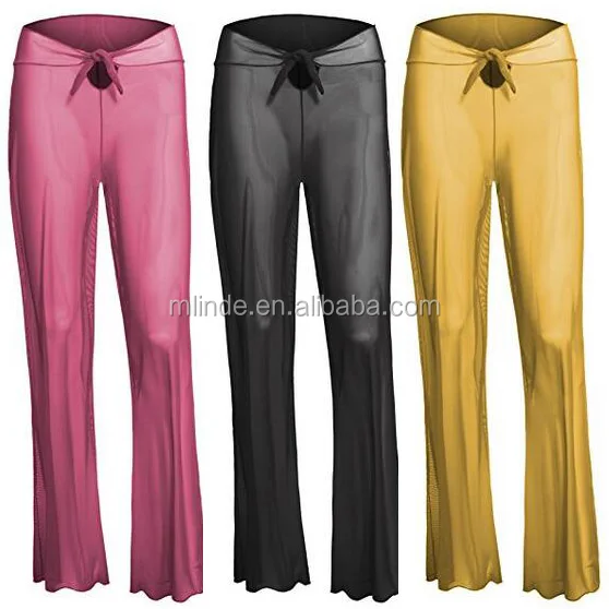 Women Wide Leg Sexy Yoga Pants See Through Sheer Mesh Swim Suit Bohemian Flared Bottoms Beach Pants Women Wide Leg Sexy Yoga Pants See Through Sheer Mesh Swim Suit Bohemian Flared Bottoms Beach Pants