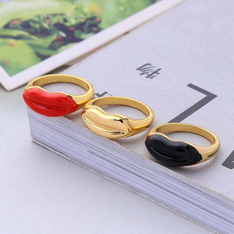 

mj0010 New Arrival High Quality Beautiful Charming Lady Fashion Dress Up Enamel Lips Rings, Gold