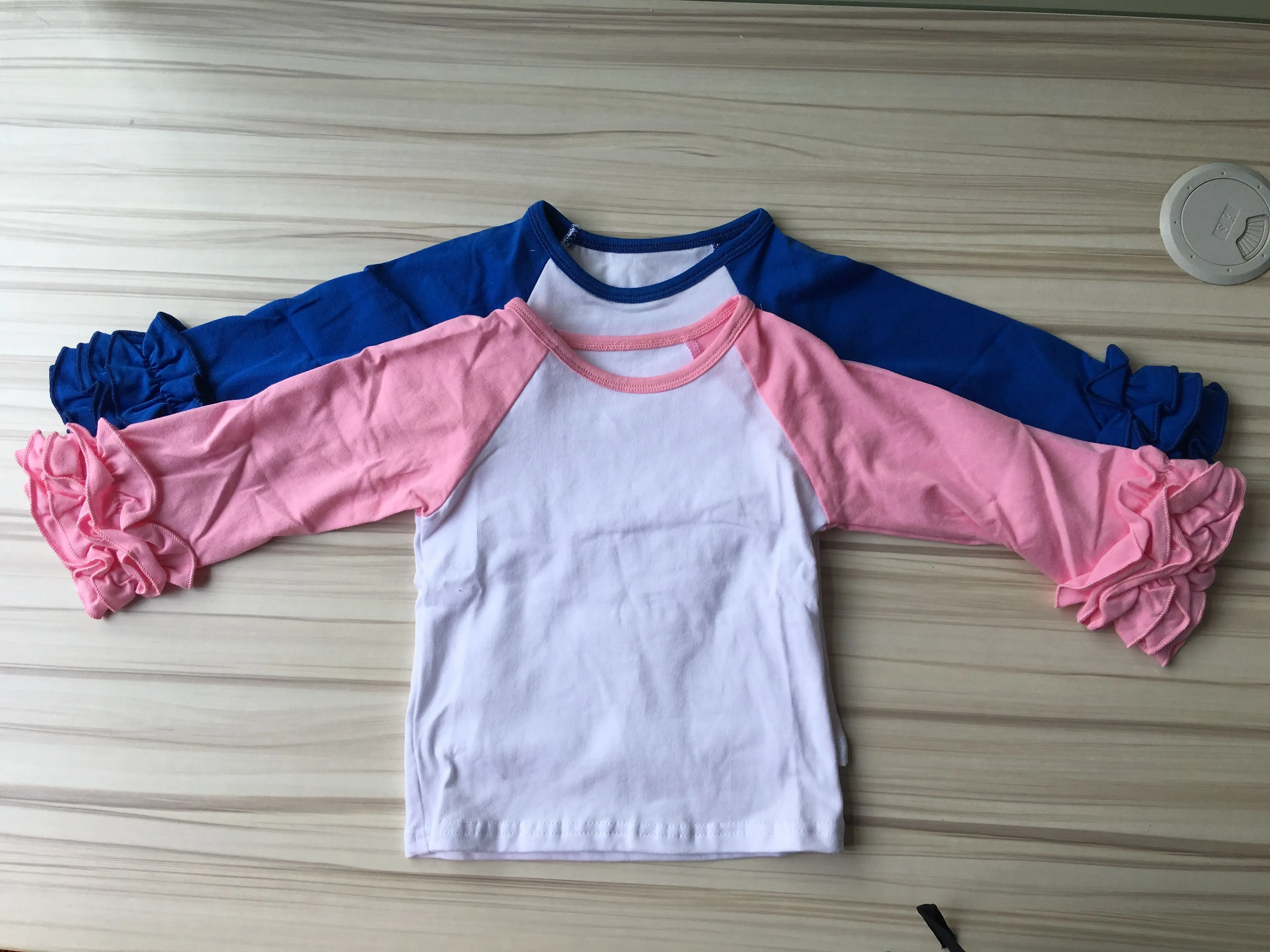 Girls Blank Ruffle Shirts Fall Cotton Shirts Baby Monogram Long Sleeve