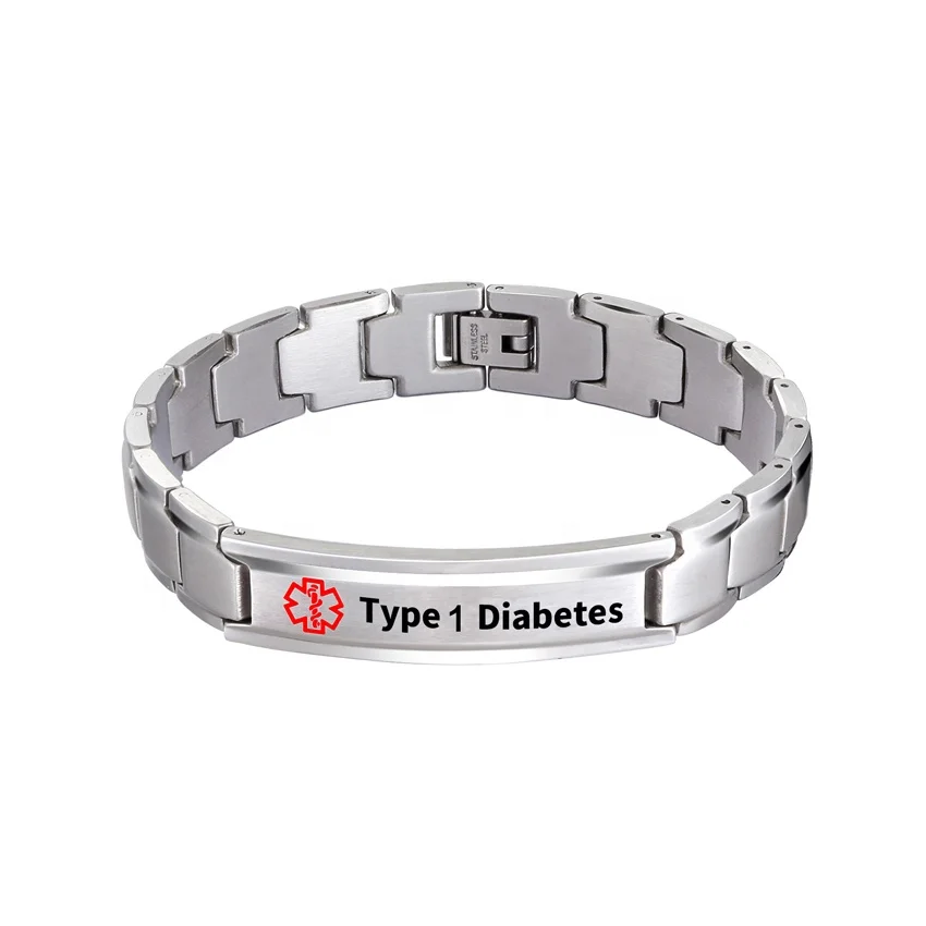 

Stainless Steel Bracelet Type 1 Diabetes Symbol Bracelets for Men & Female Health Jewelry, Silver