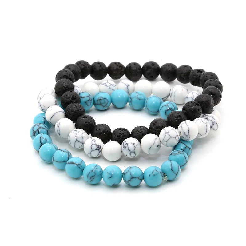 

8mm Lava Turquoise Stone Bracelet Bangles Elastic Cord Natural Stone Friendship Bead Bracelet for Women and Men, Any other colors you want