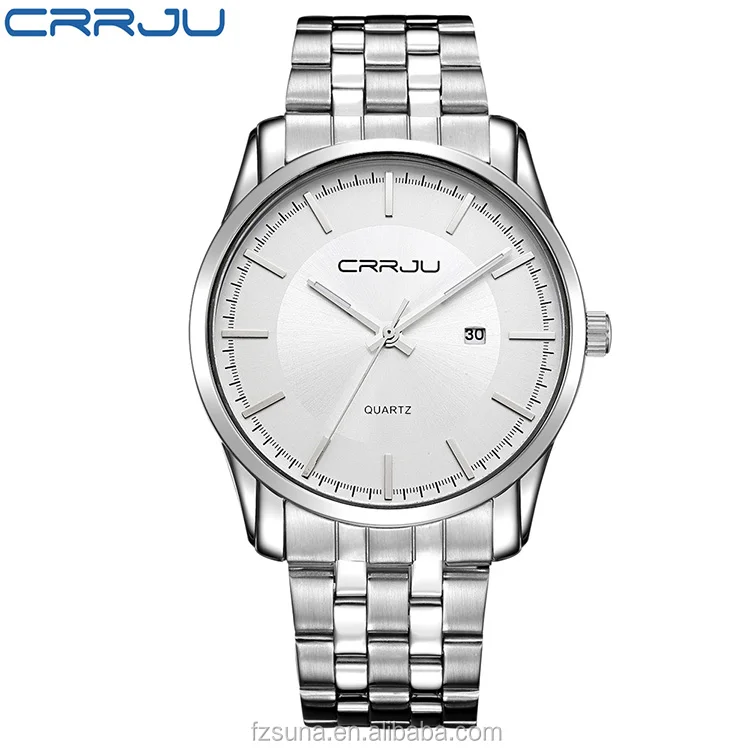 

CRRJU Men Analog Display Date Hour Dress Watch Casual Men Stainless Steel Men Watch CR2111