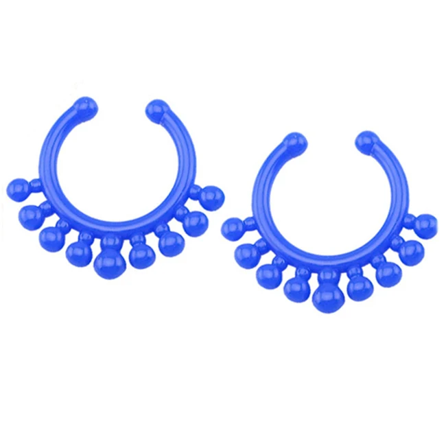 

China supplier nose ring hoop clip on deep blue uv non piercing nose piercing septum, As picture