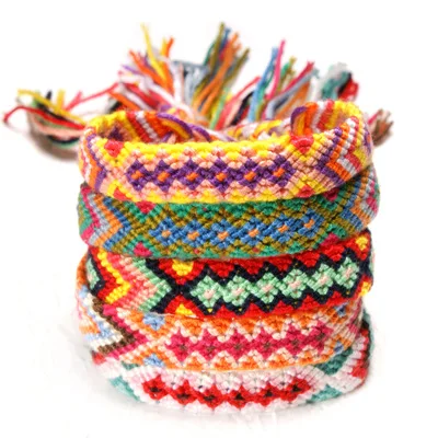 

Hand Made Jewelry Ethnic Adjustable Colorful Cotton String Wrap Fabric Woven Boho Friendship Bracelet, As per customer's request