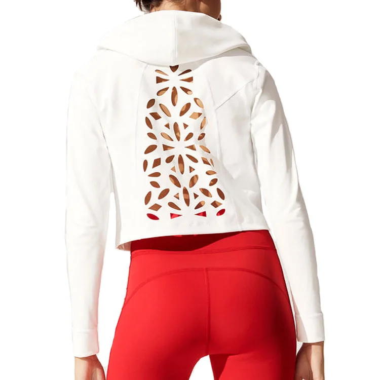 Custom White Laser Cut Crop Hoodie With Zipper