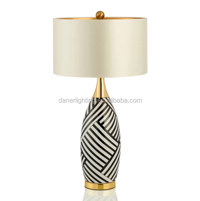 New Modern Zebra Pattern Chinese Bedside Porcelain Table Lamp
