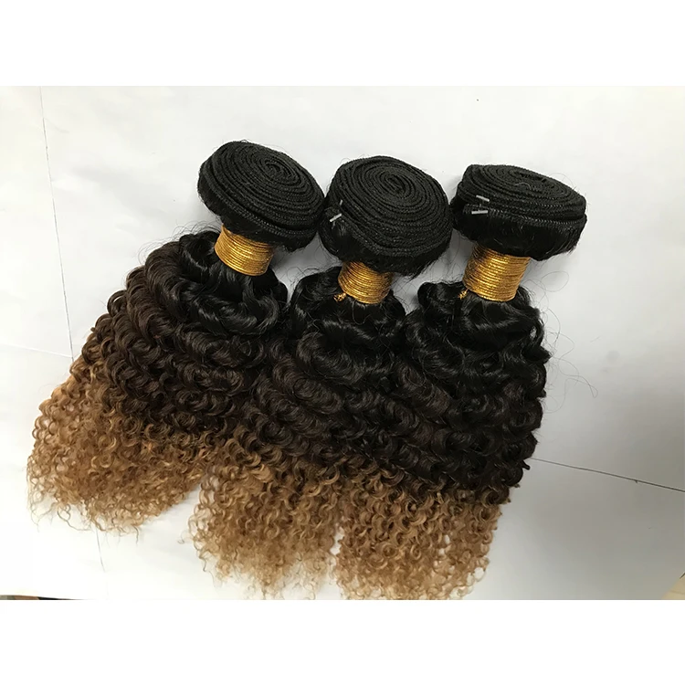 

Three Tone Ombre Brazilian Hair Bundles Kinky Curly 1PC Human Hair Extensions 1B/4/30 Remy Hair Weave