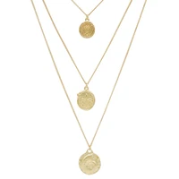 

Wholesale Women Gold Plated Chain Multilayer Coin Round Pendant Necklace
