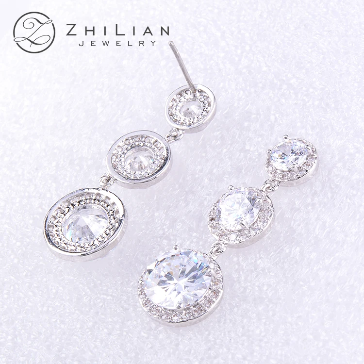 

zirconia gemstone bridal hanging stud long earring