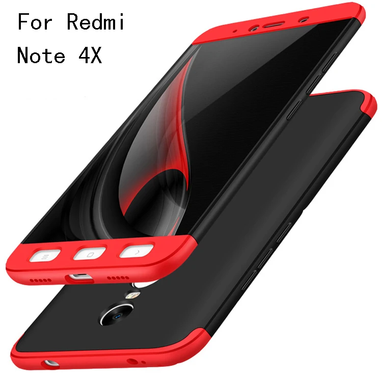 

360 degree clear tempered glass screen protector shockproof hard pc cover phone case for Redmi Note 4X, Black, blue, pink, red, silver