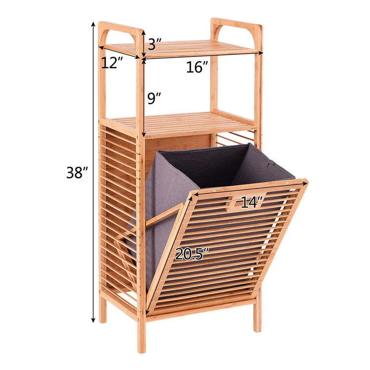 Tiltout Bamboo Laundry Hamper With Line Freestanding Clothes Basket