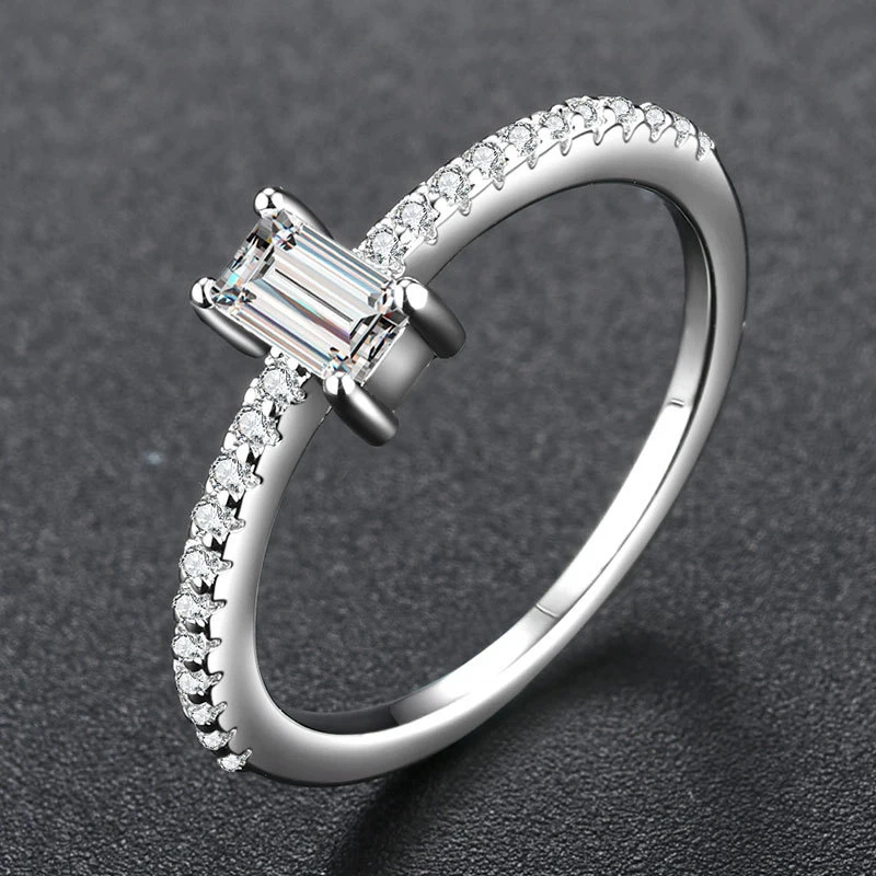 

925 silver plating Hainon emerald single stone ring designs micro jewelry factory AAA zircon women diamond engagement ring, White