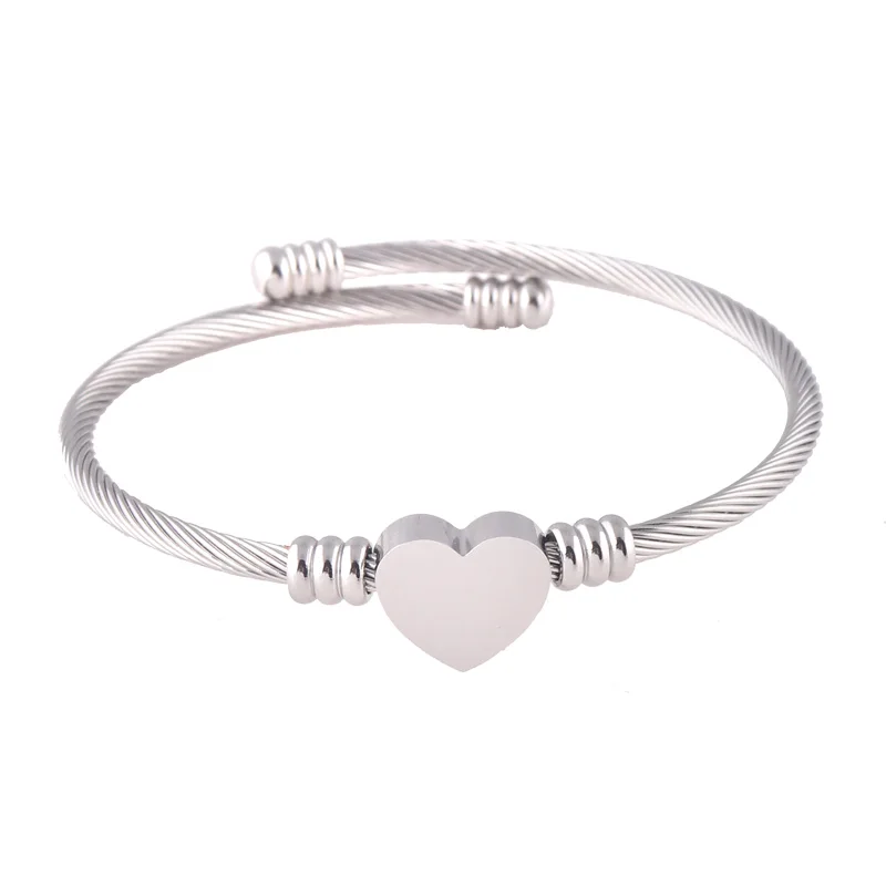 New Design Women's Stainless Steel Wire Bangle With Heart