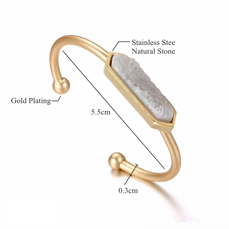 

Wholesale High Quality Stainless Steel Bar Natural Stone Druzy Cuff Bangle Bracelet, N/a